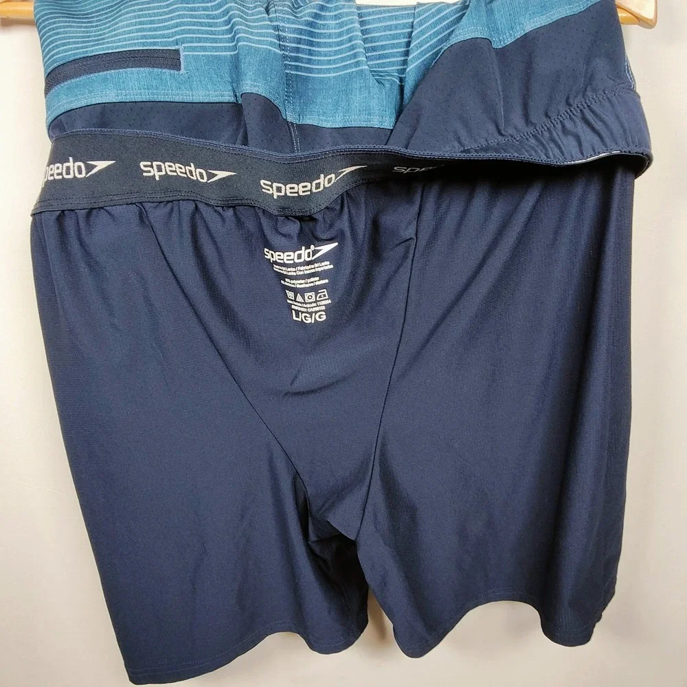 Speedo Men's Large Blue Gray Board Shorts Swim Trunks